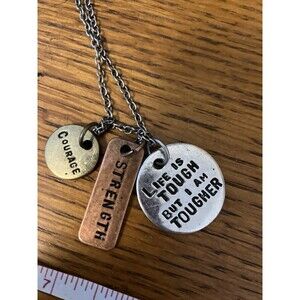 KIS Stamped With Love Charm Necklace 16" Copper Gold Silver Strength Courage